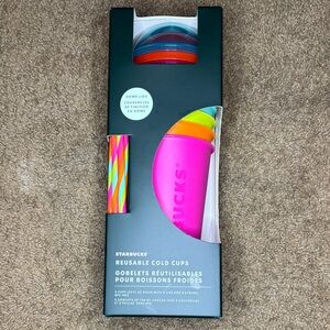 Starbucks Reusable Cold Cups Set - Hot Pink with Multicolor Lids
